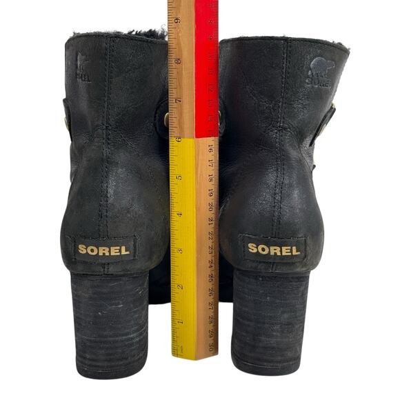 SOREL Addington Shearling Boots SZ 9 Women’s Black Leather Waterproof Lace Up - Picture 7 of 13